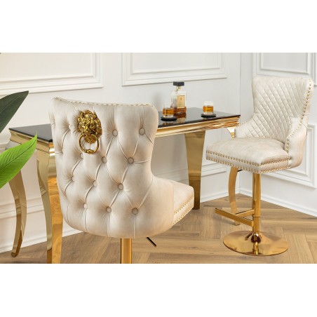 Tabouret de bar CASTLE velours beige baroque pieds dorés