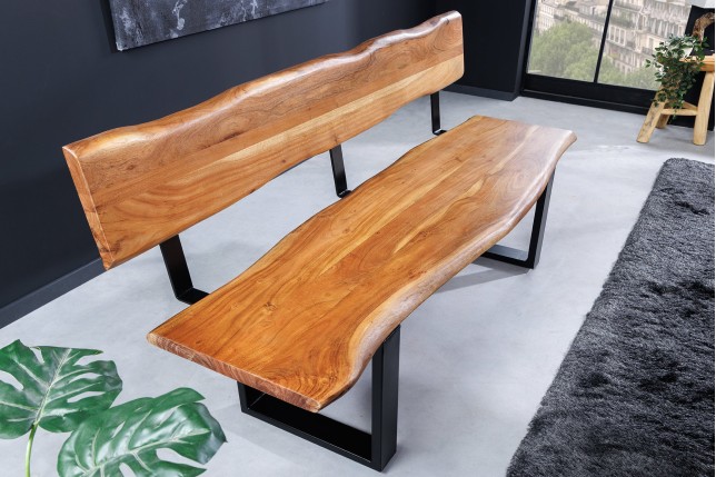 Banc MAMMUT 160cm Acacia Massif Finition Miel avec Dossier
