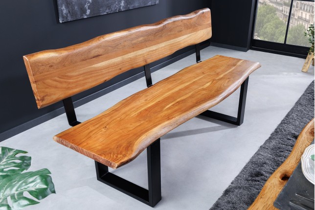 Banc MAMMUT 160cm Acacia Massif Finition Miel avec Dossier