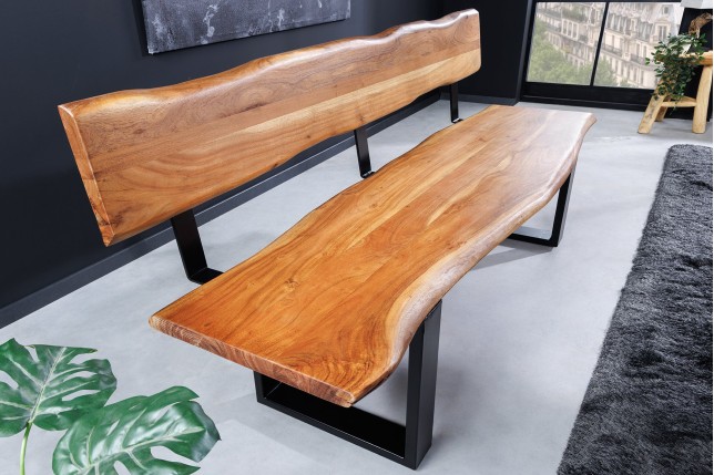 Banc MAMMUT 160cm Acacia Massif Finition Miel avec Dossier