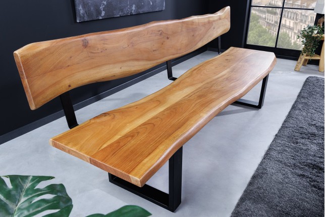 Banc MAMMUT 200cm acacia massif finition miel avec dossier