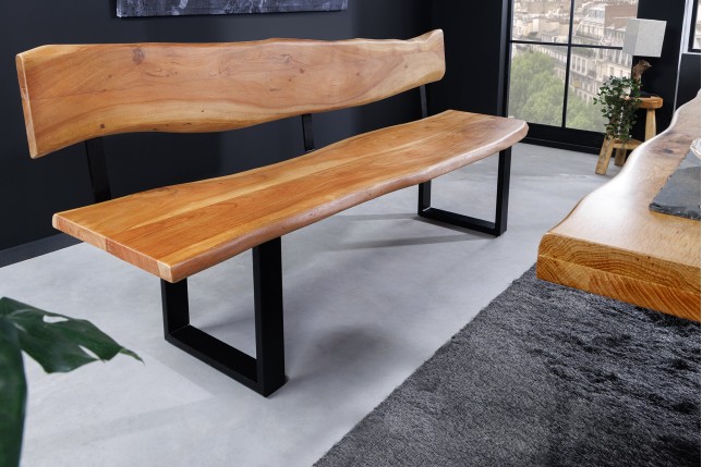 Banc MAMMUT 200cm acacia massif finition miel avec dossier