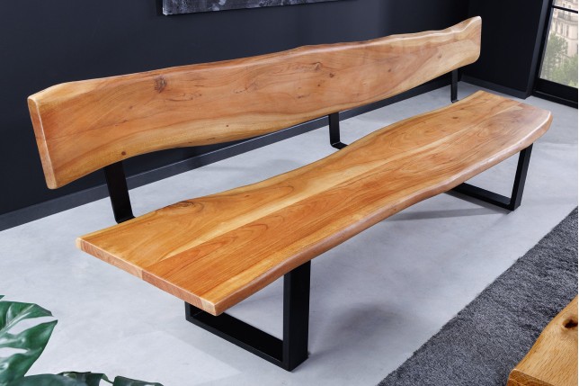 Banc MAMMUT 200cm acacia massif finition miel avec dossier