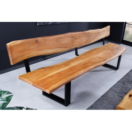Banc MAMMUT 200cm acacia massif finition miel avec dossier