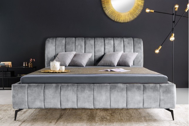 Lit AMSTERDAM 160x200cm velours gris - Design & confort