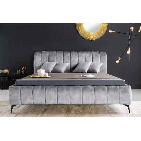 Lit AMSTERDAM 160x200cm velours gris - Design & confort