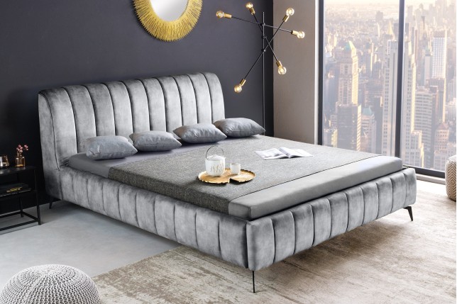 Lit AMSTERDAM 160x200cm velours gris - Design & confort