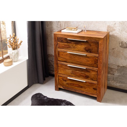Commode PURE 100cm Sheesham Massif Brown Stone