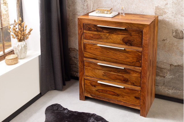 Commode PURE 100cm Sheesham Massif Brown Stone