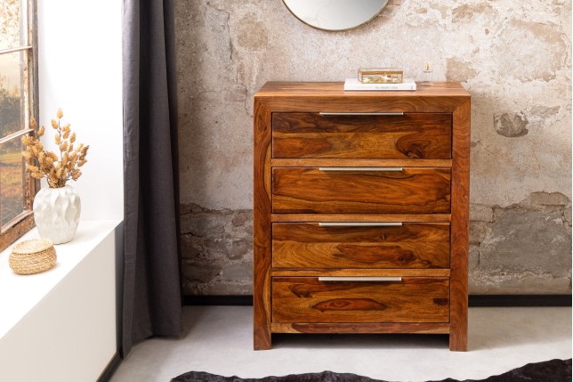 Commode PURE 100cm Sheesham Massif Brown Stone