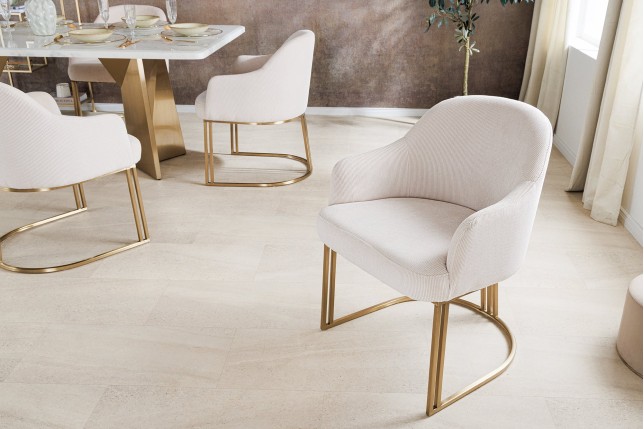 Chaise EXTRAVAGANCIA beige cordon tressé et accoudoirs dorés