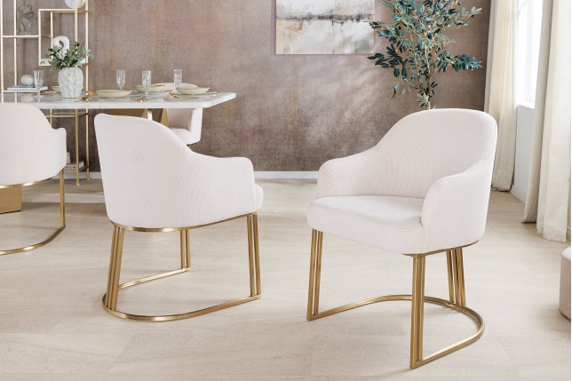 Chaise EXTRAVAGANCIA beige cordon tressé et accoudoirs dorés