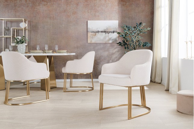 Chaise EXTRAVAGANCIA beige cordon tressé et accoudoirs dorés