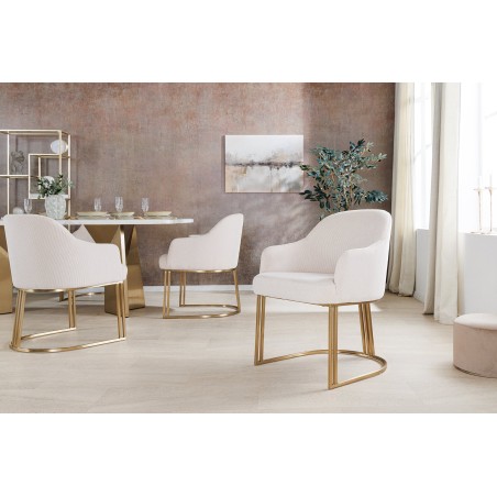Chaise EXTRAVAGANCIA beige cordon tressé et accoudoirs dorés