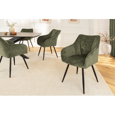 Fauteuil pivotant AVIGNON 360° chenille verte et pieds noirs