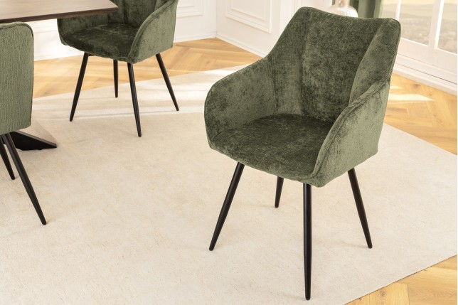 Fauteuil pivotant AVIGNON 360° chenille verte et pieds noirs