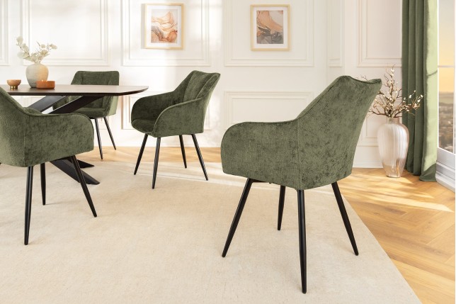 Fauteuil pivotant AVIGNON 360° chenille verte et pieds noirs
