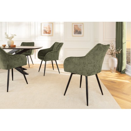 Fauteuil pivotant AVIGNON 360° chenille verte et pieds noirs