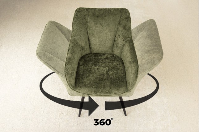 Fauteuil pivotant AVIGNON 360° chenille verte et pieds noirs