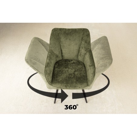 Fauteuil pivotant AVIGNON 360° chenille verte et pieds noirs