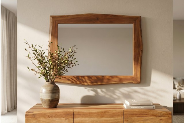 Miroir mural MAMMUT 100cm bois d'acacia brun bord naturel