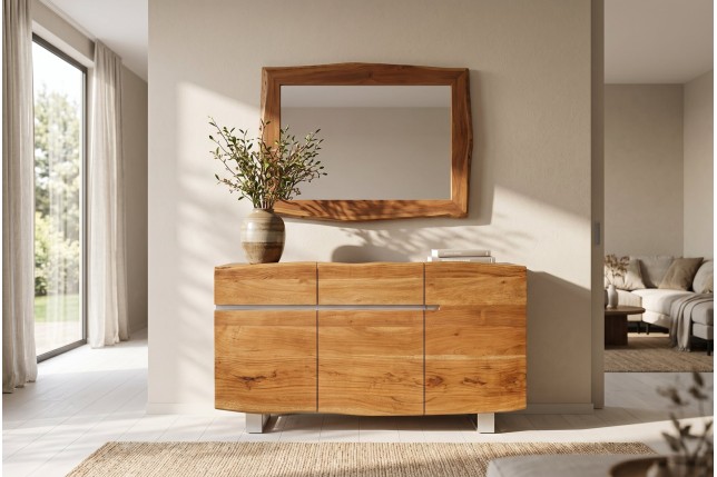 Miroir mural MAMMUT 100cm bois d'acacia brun bord naturel