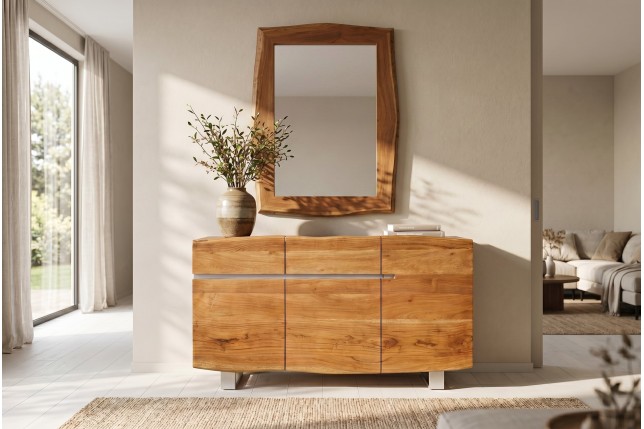 Miroir mural MAMMUT 100cm bois d'acacia brun bord naturel