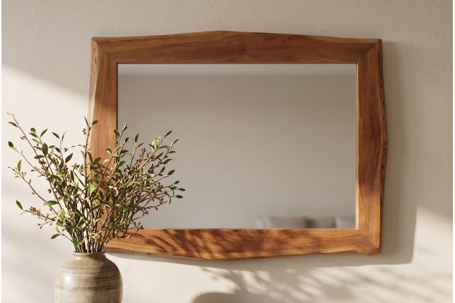 Miroir mural MAMMUT 100cm bois d'acacia brun bord naturel