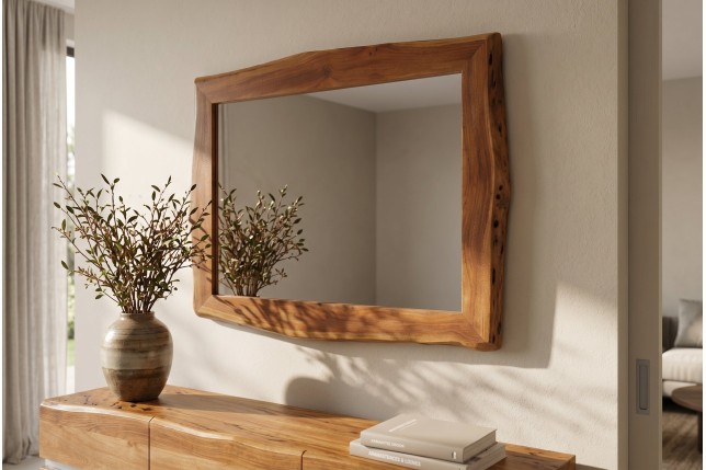 Miroir mural MAMMUT 100cm bois d'acacia brun bord naturel