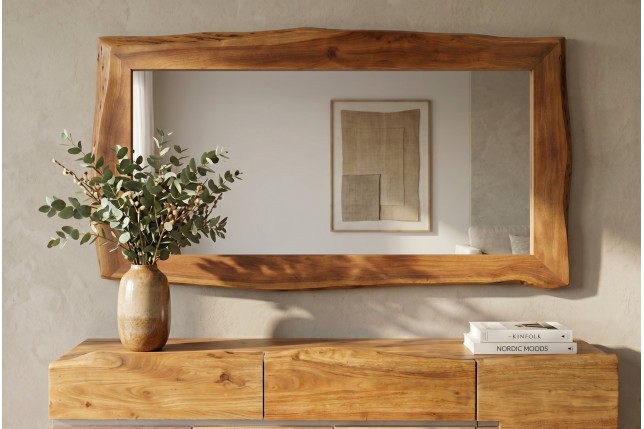 Miroir mural MAMMUT 160cm bois d'acacia brun bord brut
