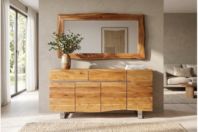 Miroir mural MAMMUT 160cm bois d'acacia brun bord brut
