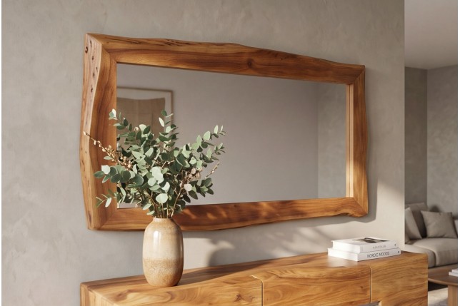 Miroir mural MAMMUT 160cm bois d'acacia brun bord brut