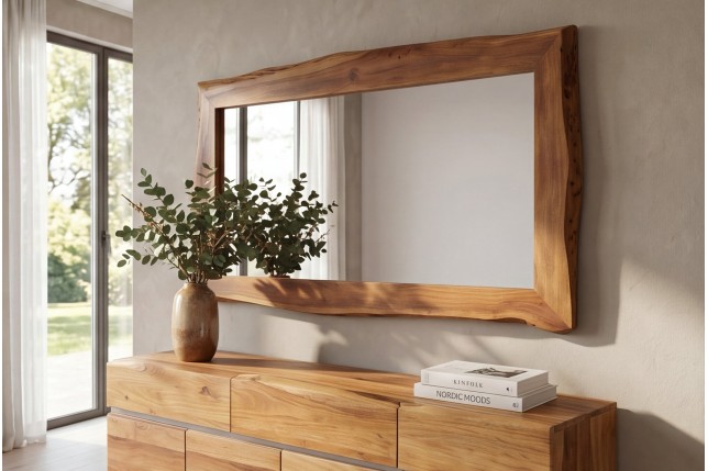 Miroir mural MAMMUT 160cm bois d'acacia brun bord brut