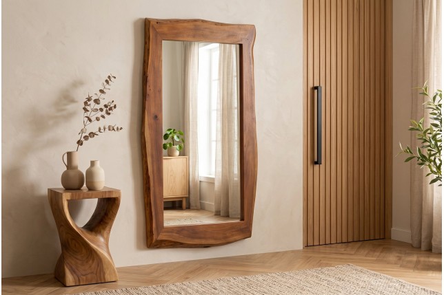 Miroir mural MAMMUT 160cm bois d'acacia brun bord brut