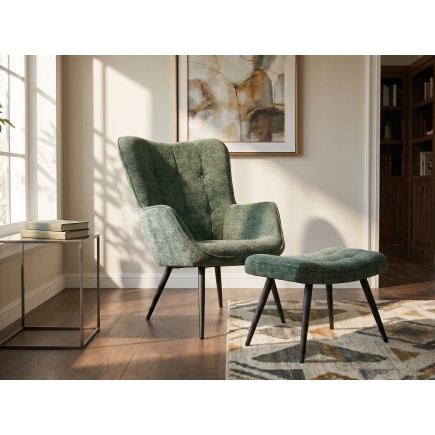 Fauteuil SCANDINAVIA chenille vert et pieds métal noir