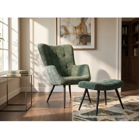 Fauteuil SCANDINAVIA chenille vert et pieds métal noir