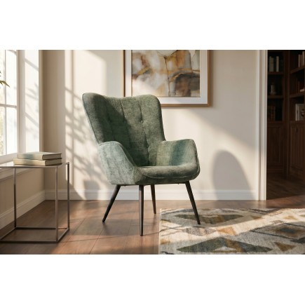 Fauteuil SCANDINAVIA chenille vert et pieds métal noir 2