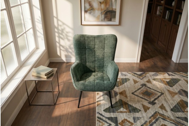 Fauteuil SCANDINAVIA chenille vert et pieds métal noir
