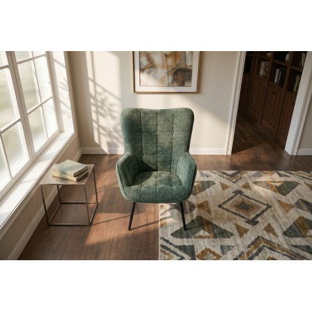 Fauteuil SCANDINAVIA chenille vert et pieds métal noir