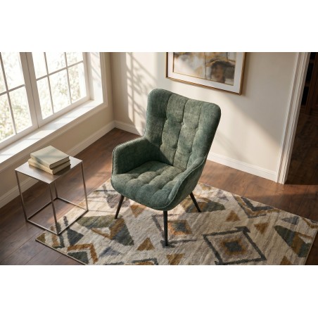 Fauteuil SCANDINAVIA chenille vert et pieds métal noir