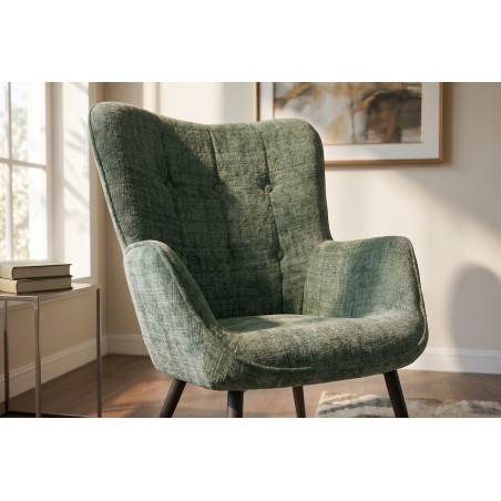 Fauteuil SCANDINAVIA chenille vert et pieds métal noir