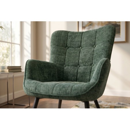 Fauteuil SCANDINAVIA chenille vert et pieds métal noir