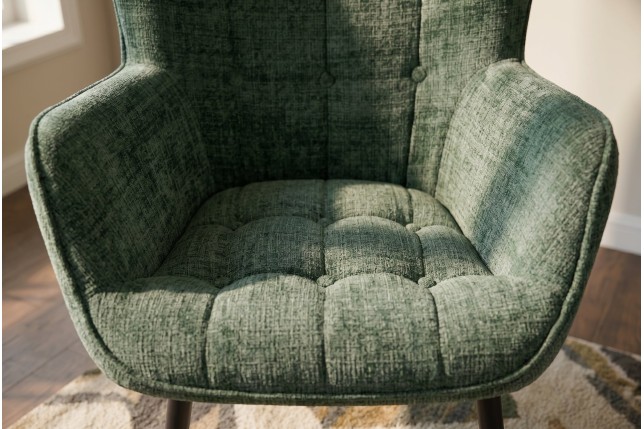 Fauteuil SCANDINAVIA chenille vert et pieds métal noir