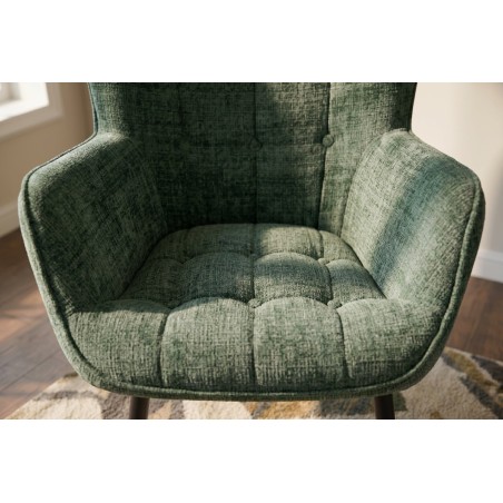Fauteuil SCANDINAVIA chenille vert et pieds métal noir