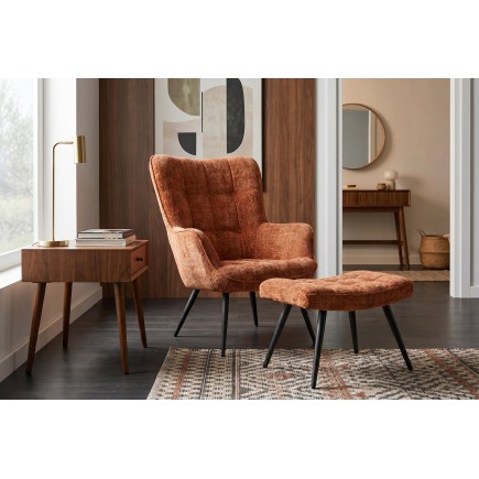 Fauteuil SCANDINAVIA chenille brun rouille, pieds noirs
