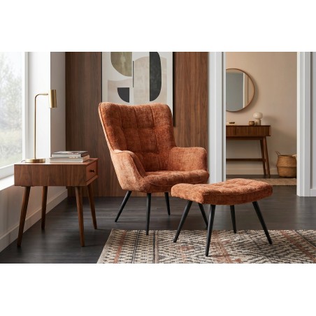 Fauteuil SCANDINAVIA chenille brun rouille, pieds noirs