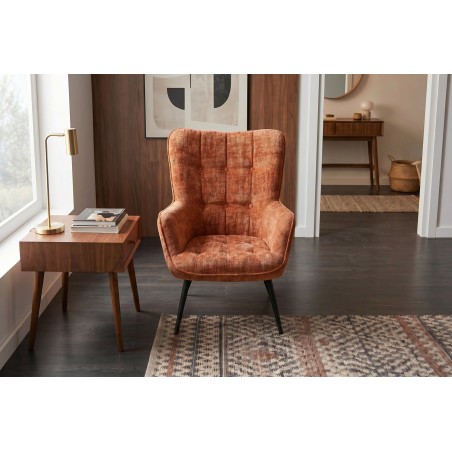 Fauteuil SCANDINAVIA chenille brun rouille, pieds noirs