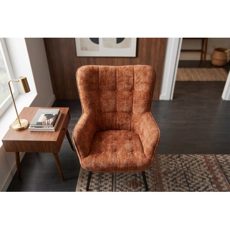 Fauteuil SCANDINAVIA chenille brun rouille, pieds noirs