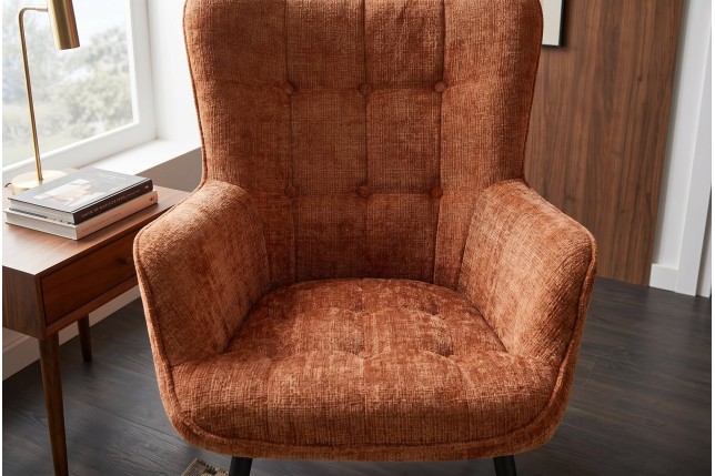 Fauteuil SCANDINAVIA chenille brun rouille, pieds noirs
