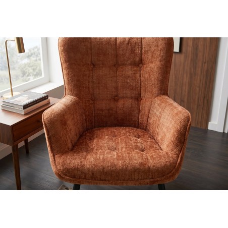 Fauteuil SCANDINAVIA chenille brun rouille, pieds noirs